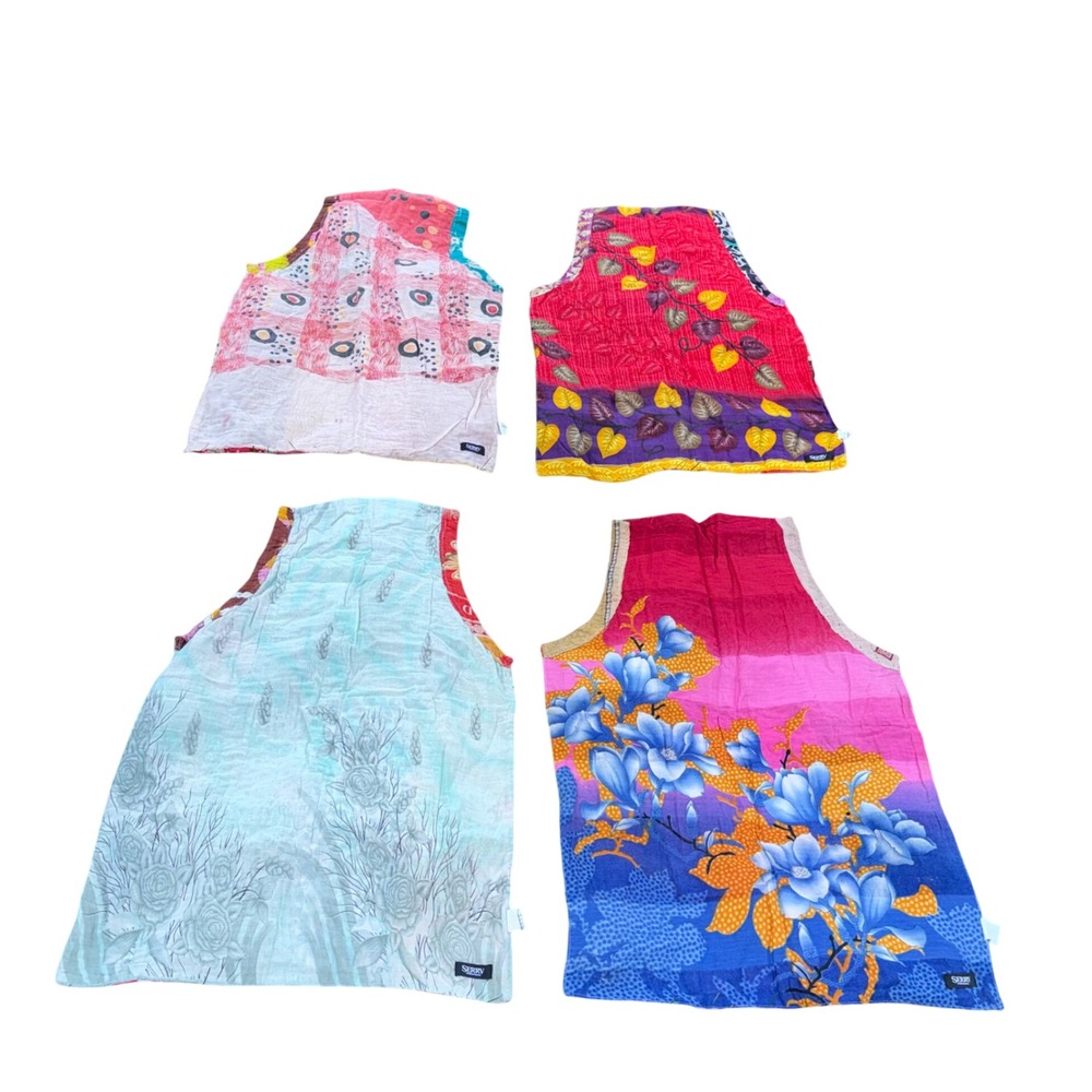 SERRV Recycled Cotton Sari Kantha Apron Lot 4 OS Multicolor Excellent Reversible